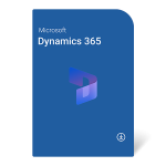 Коробка з програмним забезпеченням Microsoft Dynamics 365, завантаження CRM та ERP систем, логотип Microsoft Dynamics 365.